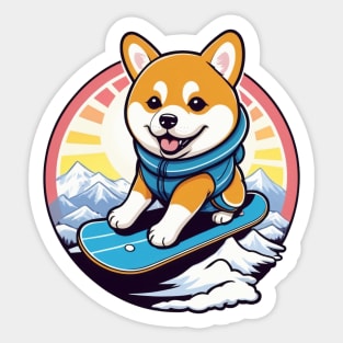 Majestic Snowboarding Shiba Inu Sticker